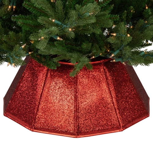 26" Glittery Red Fabric Hexagonal Christmas Tree Collar