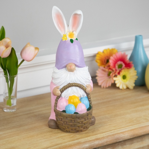 Easter Bunny Gnome with Egg Basket Figurine - 11.5"