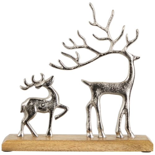 Father Reindeer and Fawn Metal Christmas Figure - 10.25" - Silver