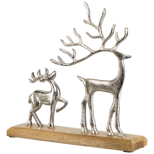 Father Reindeer and Fawn Metal Christmas Figure - 10.25" - Silver