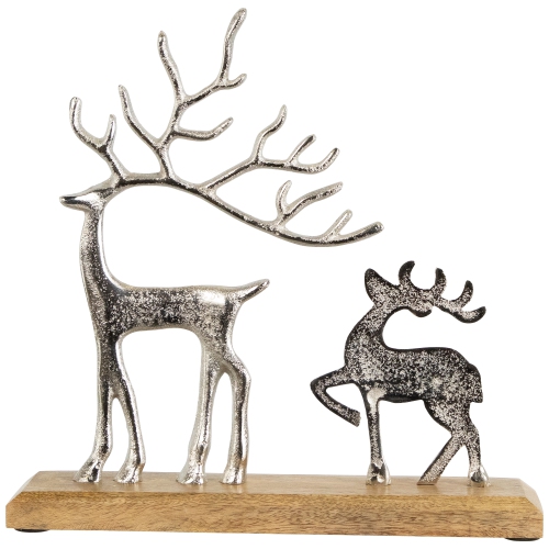 Father Reindeer and Fawn Metal Christmas Figure - 10.25" - Silver