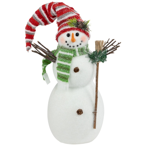 Glittered Snowman with Broom Christmas Figure - 14"
