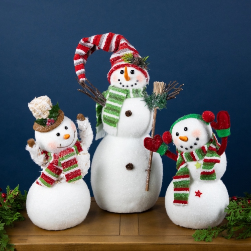 Glittered Snowman with Broom Christmas Figure - 14"