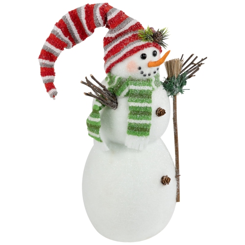 Glittered Snowman with Broom Christmas Figure - 14"