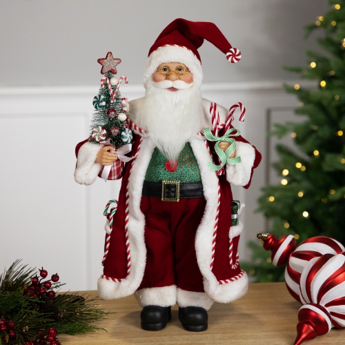 NORTHLIGHT  Candy Cane Santa Claus Christmas Figure - 18" - And White In Red