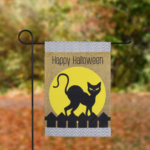 Black Cat "Happy Halloween" Outdoor Garden Flag - 18" x 12.5"