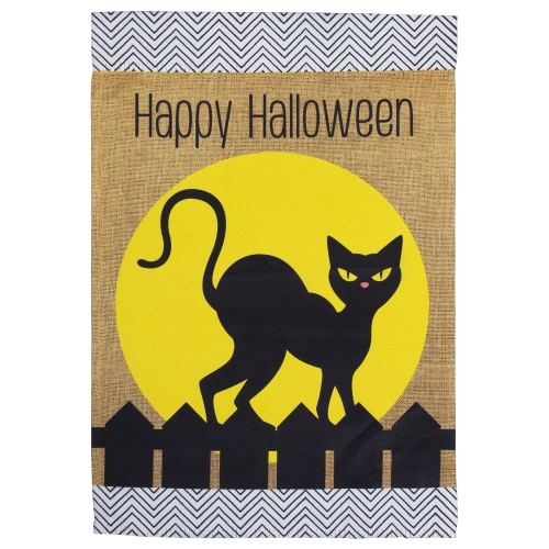 Black Cat "Happy Halloween" Outdoor Garden Flag - 18" x 12.5"