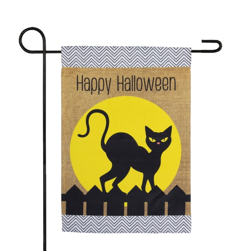Black Cat "Happy Halloween" Outdoor Garden Flag - 18" x 12.5"