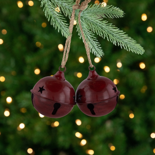 Antiqued Jingle Bell Christmas Ornaments - 3" - Burgundy - Set of 2