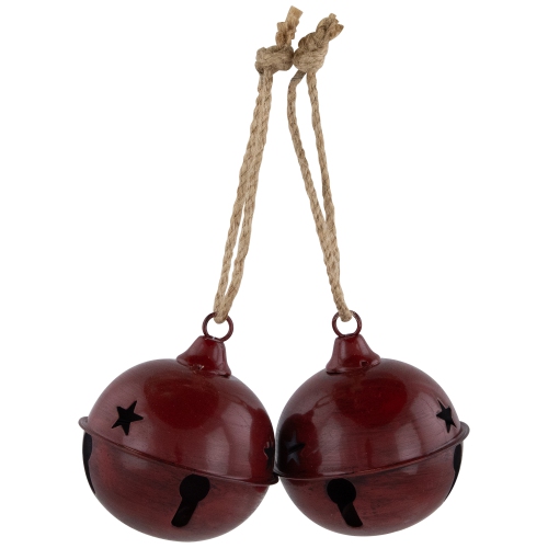 Antiqued Jingle Bell Christmas Ornaments - 3" - Burgundy - Set of 2