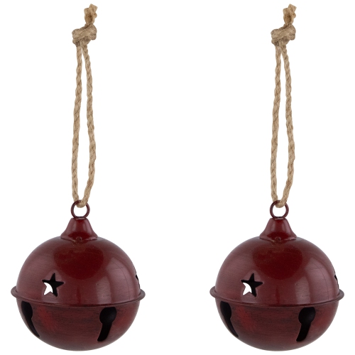 Antiqued Jingle Bell Christmas Ornaments - 3" - Burgundy - Set of 2