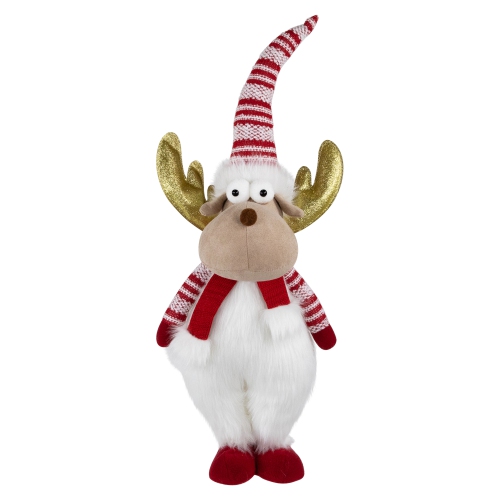 Standing Plush Moose Christmas Figure with Glitter Antlers - 25" - White and Red