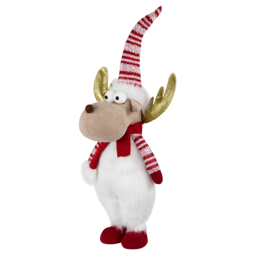 Standing Plush Moose Christmas Figure with Glitter Antlers - 25" - White and Red