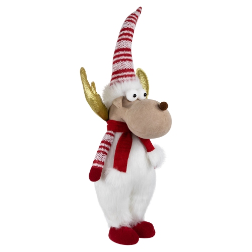 Standing Plush Moose Christmas Figure with Glitter Antlers - 25" - White and Red