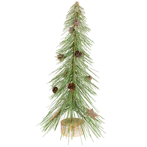 Frosted Bottle Brush Tree on Wooden Base Christmas Decoration - 13"