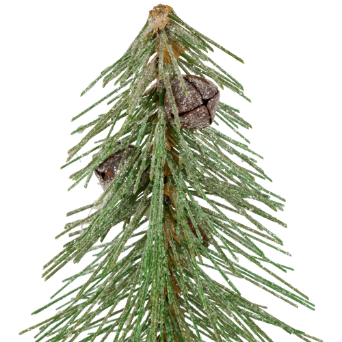 Frosted Bottle Brush Tree on Wooden Base Christmas Decoration - 13"