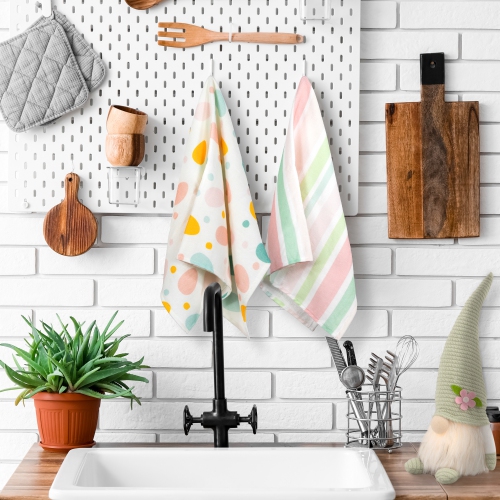 Stripes and Easter Eggs Kitchen Tea Towels - 26" - Set of 2