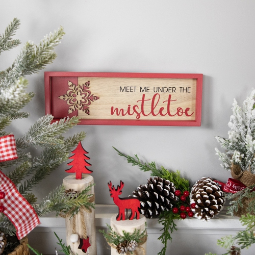 Framed "Meet Me Under the Mistletoe" Christmas Wall Decoration - 11.75" - Red