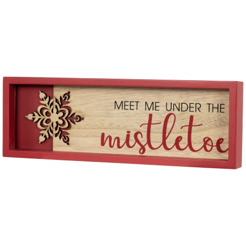 Framed "Meet Me Under the Mistletoe" Christmas Wall Decoration - 11.75" - Red