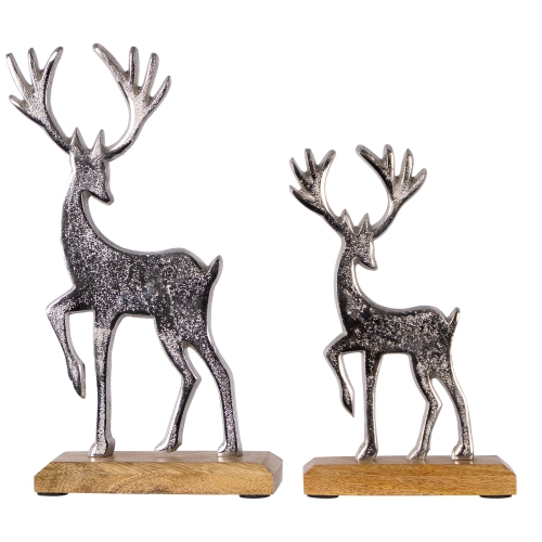 Reindeer and Calf Metal Christmas Figures - 10.5" - Silver - Set of 2