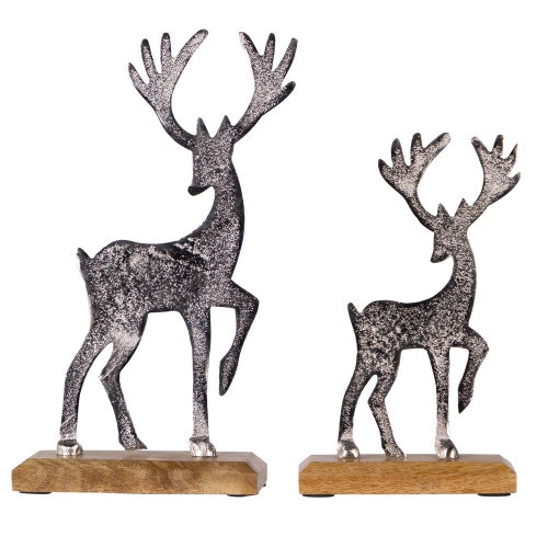 Reindeer and Calf Metal Christmas Figures - 10.5" - Silver - Set of 2