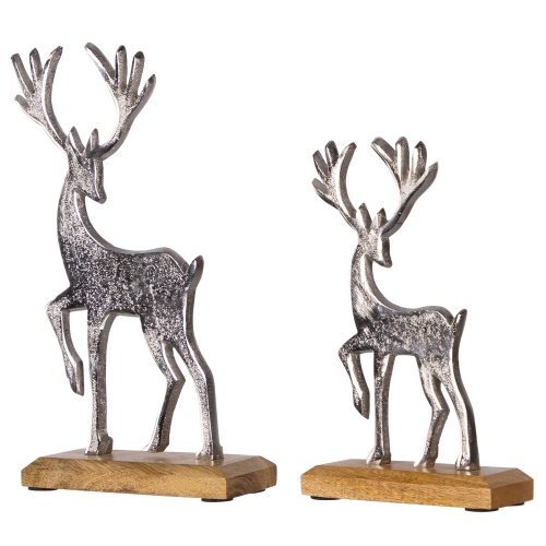 Reindeer and Calf Metal Christmas Figures - 10.5" - Silver - Set of 2