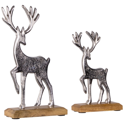 Reindeer and Calf Metal Christmas Figures - 10.5" - Silver - Set of 2