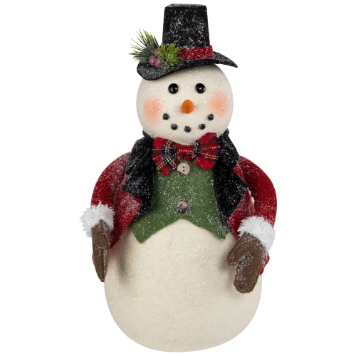 Glittered Snowman with Vest and Bow Tie Christmas Figure - 12.5"