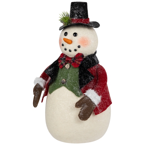 Glittered Snowman with Vest and Bow Tie Christmas Figure - 12.5"