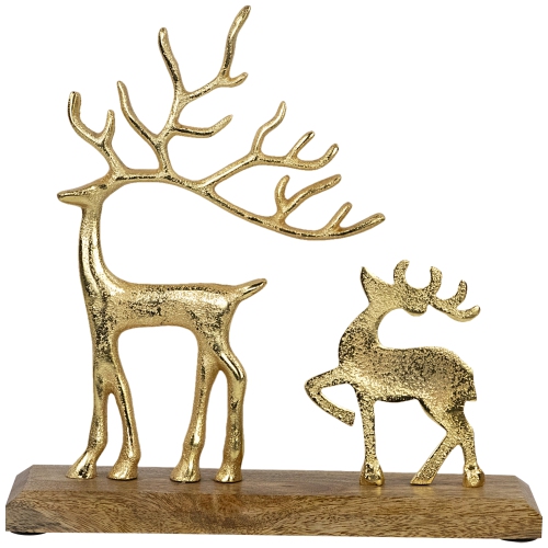 Reindeer and Fawn Metal Christmas Figure - 10.25" - Gold