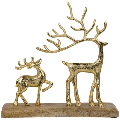 Reindeer and Fawn Metal Christmas Figure - 10.25" - Gold