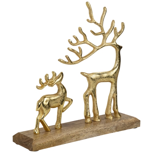 Reindeer and Fawn Metal Christmas Figure - 10.25" - Gold