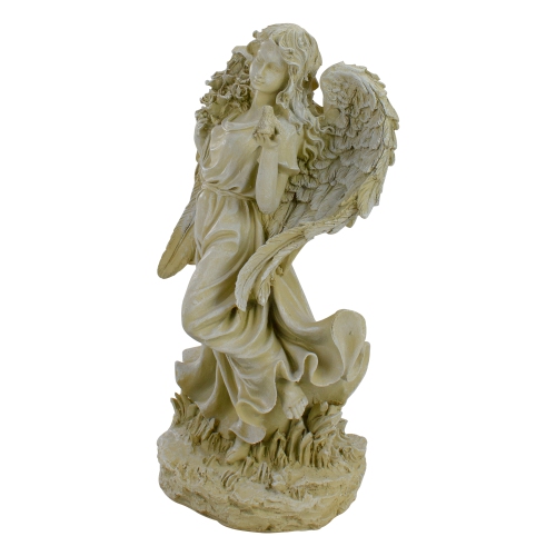 Angel with Bird and Bouquet Outdoor Garden Statue - 17.5"