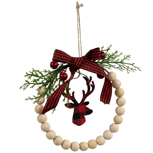 Plaid Reindeer with Pine and Berries Christmas Wreath Ornament - 7.5"