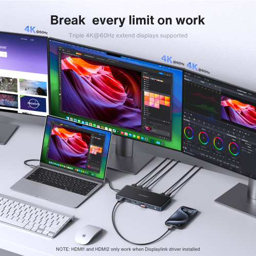 iVANKY 14-in-1 FusionDock Pro 1+ MacBook DisplayLink Docking Station with 180W Power Adapter, Triple 4K@60Hz Monitor for M1/ M2/ M3/M4 Mac Air/Pro