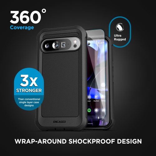 Étui protecteur à deux couches robuste 6,8 po avec protecteur d'écran en verre trempé de Google pour Pixel 9 Pro XL de Google (Noir)