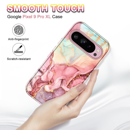 BTttittifor Google Pixel 9 Pro XL Étui 2024 antichoc de qualité militaire élégant motif de marbre mince protecteur 3 couches rigide PC + silicone