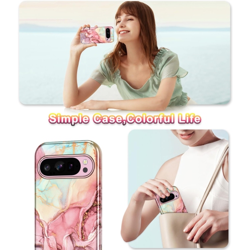 BTttittifor Google Pixel 9 Pro XL Étui 2024 antichoc de qualité militaire élégant motif de marbre mince protecteur 3 couches rigide PC + silicone