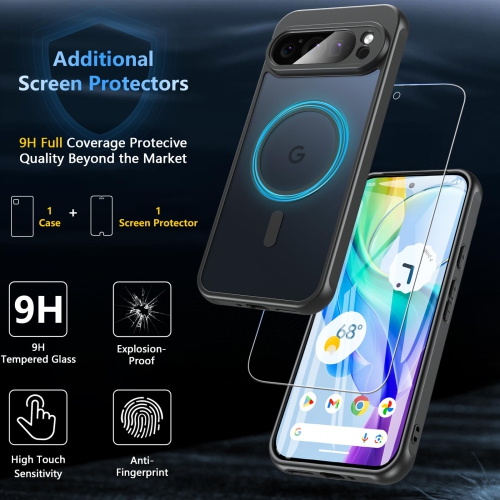BESINPO for Google Pixel 9 Pro XL Case,Magnetic Pixel 9 Pro XL Case for Magsafe with Screen Protector Military Grade Translucent Back Shockproof Slim