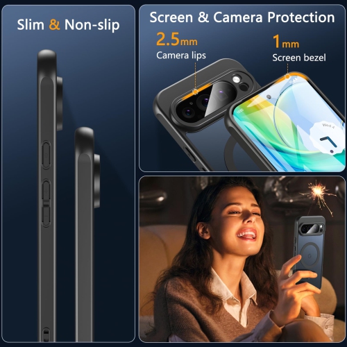 BESINPO for Google Pixel 9 Pro XL Case,Magnetic Pixel 9 Pro XL Case for Magsafe with Screen Protector Military Grade Translucent Back Shockproof Slim