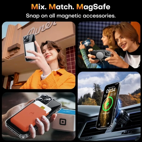 Étui magnétique transparent pour iPhone 16 Pro [5-en-1] – compatible MagSafe, de qualité militaire, ne jaunit pas, avec protecteurs d'écran et