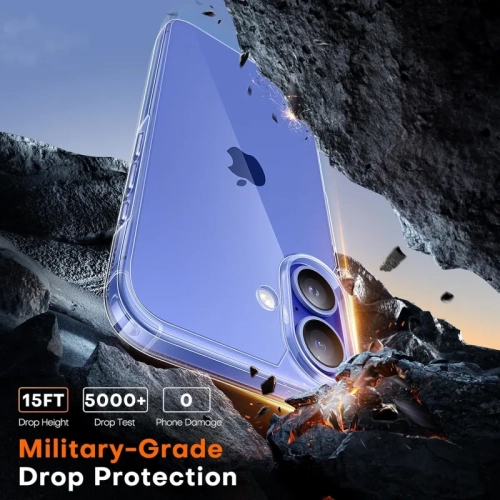 Étui transparent pour iPhone 16 [5-en-1] – ne jaunit pas, 2 protecteurs d'écran et d'appareil photo, 16 pi de protection contre les chutes de qualité