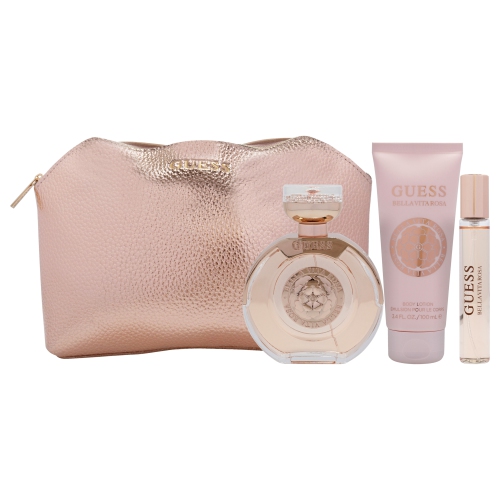 Guess Bella Vita Rosa by Guess for Women - 4 Pc Gift Set 3.4oz EDT Spray, 0.5oz EDT Travel spray, 3.4oz Body Lotion, Pouch