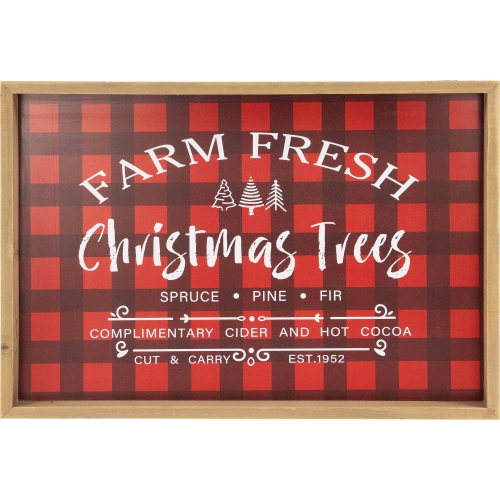NORTHLIGHT  Plaid Farm Fresh Christmas Trees Framed Christmas Wall Sign - 18.75" X 13" - In Red