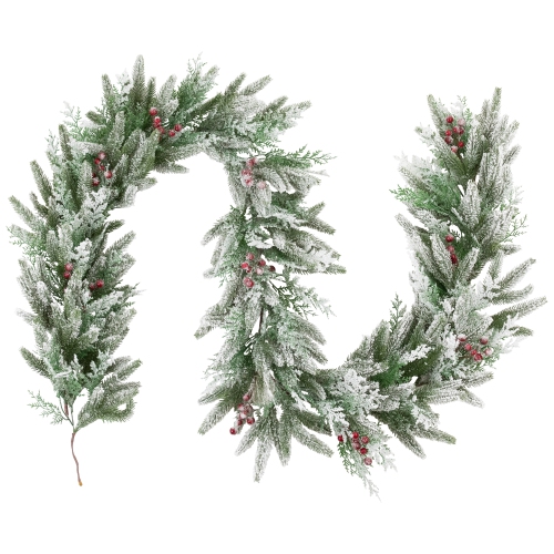 Real Touch Flocked Wind River Fir with Berries Artificial Christmas Garland - 7' x 12" - Unlit