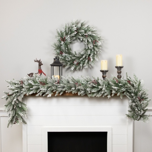 Real Touch Flocked Wind River Fir with Berries Artificial Christmas Garland - 7' x 12" - Unlit