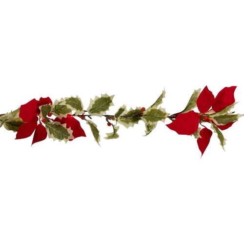 Pre-Lit Battery Operated Holly and Berry Christmas Garland - 7.5' x 5" - Warm White Lights
