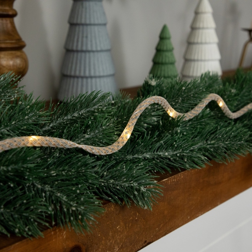 Pre-Lit Battery Operated Rope Christmas Garland - 6.75' x .25" - Warm White Lights