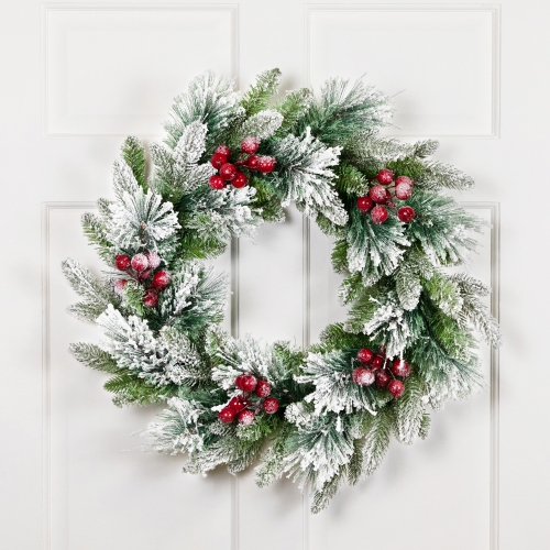 NORTHLIGHT  Flocked Calloway Fir With Berries Artificial Christmas Wreath - 24" - Unlit
