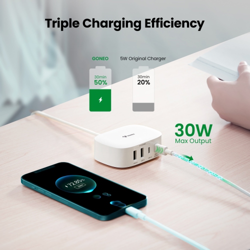 Station de chargement USB-C édition PD de Goneo - 30 W 4 ports recharge rapide parasurtenseur USB-A/C compatible avec MacBook d'iPhone, XPS de